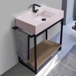 Scarabeo 5123-54-SOL2-89 Pink Sink Bathroom Vanity, Floor Standing, Natural Brown Oak, Modern, 35 Inch